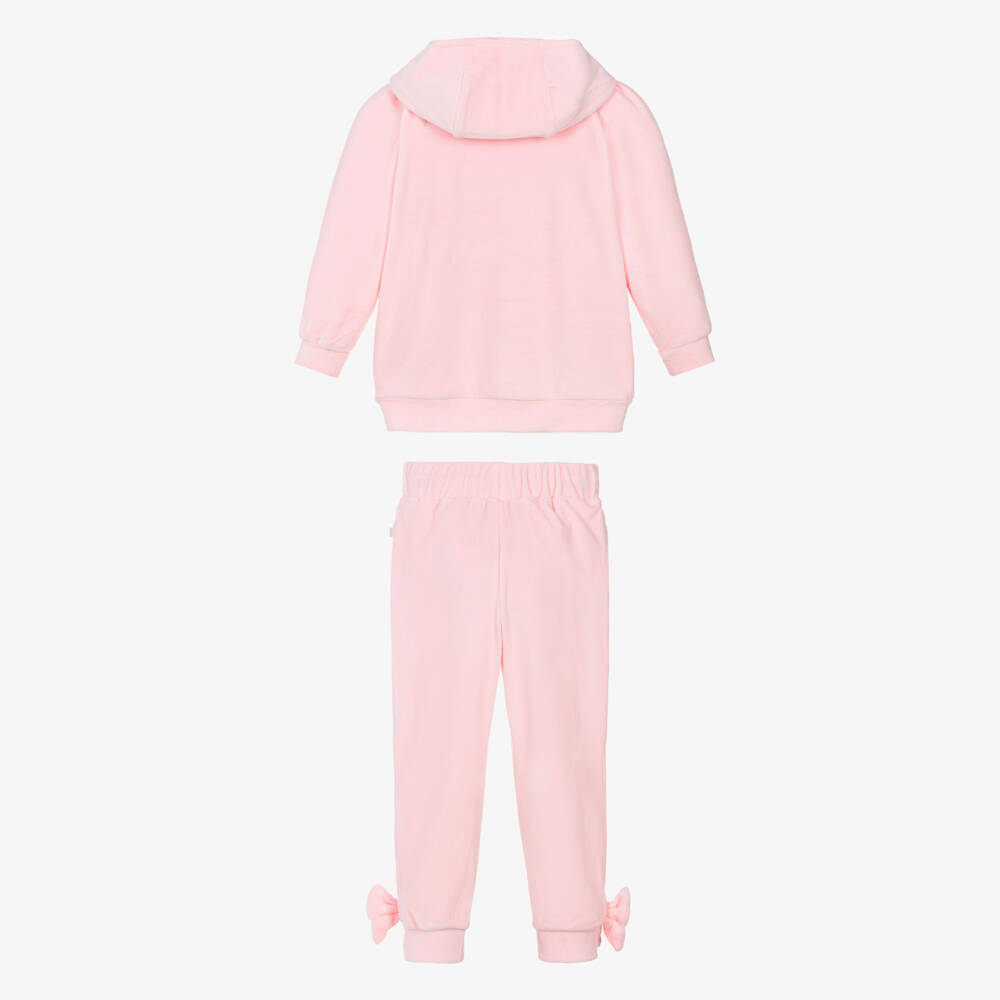 Caramelo Kids-Girls Light Pink Velour Tracksuit with Bows | Childrensalon Outlet