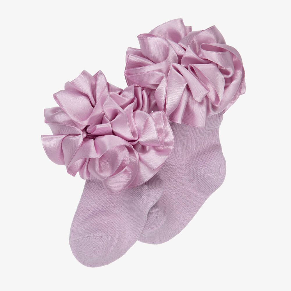 Caramelo Kids-Girls Lilac Cotton Ruffle Socks | Childrensalon Outlet