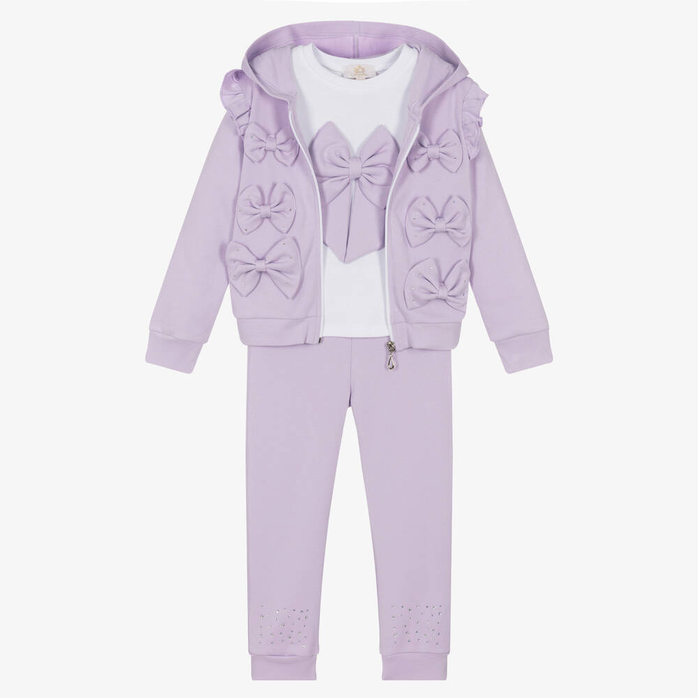 Caramelo Kids Girls Lilac Purple Cotton Tracksuit Set Childrensalon Outlet