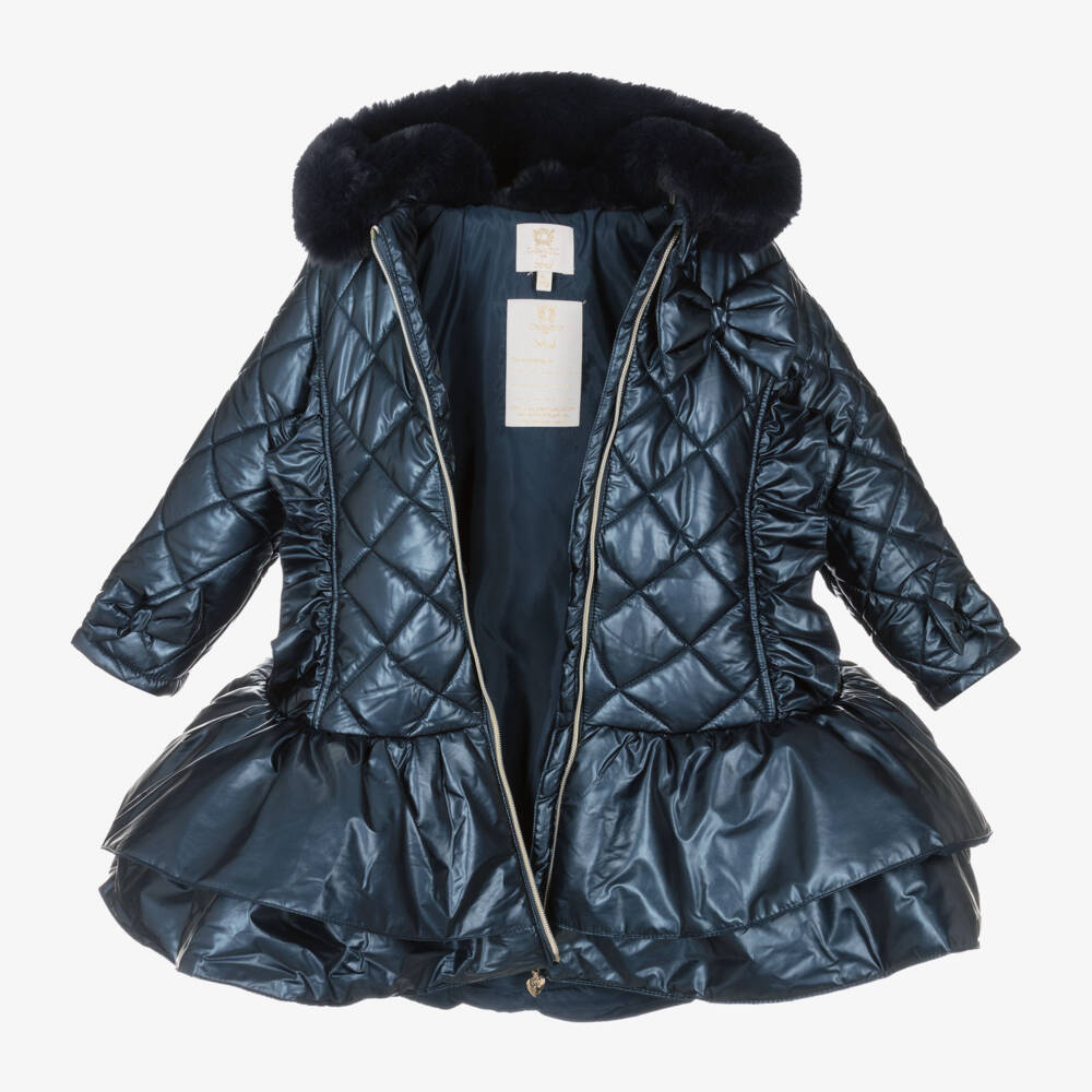 Caramelo Kids-Girls Metallic Quilted Fur Hooded Coat | Childrensalon Outlet