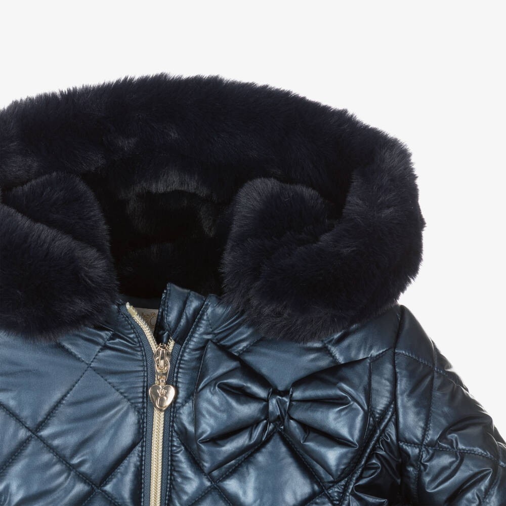 Caramelo Kids-Girls Metallic Quilted Fur Hooded Coat | Childrensalon Outlet