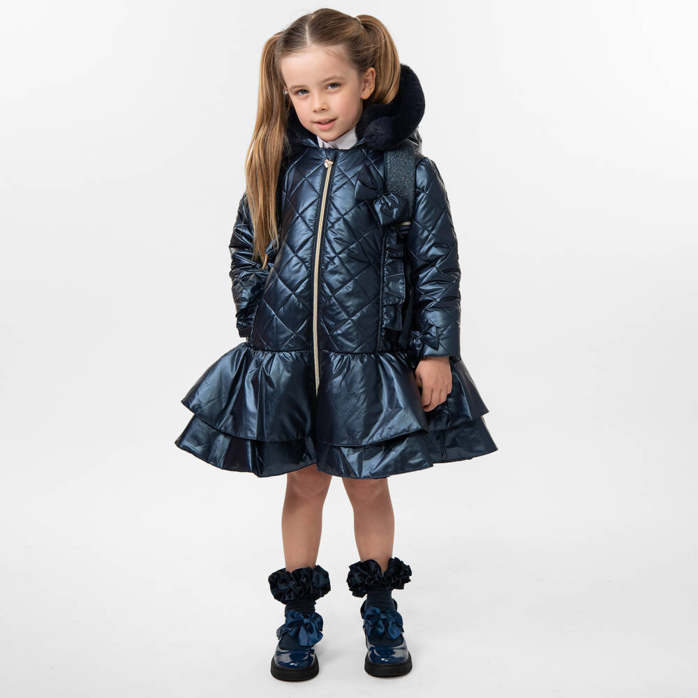 Caramelo Kids-Girls Metallic Quilted Fur Hooded Coat | Childrensalon Outlet