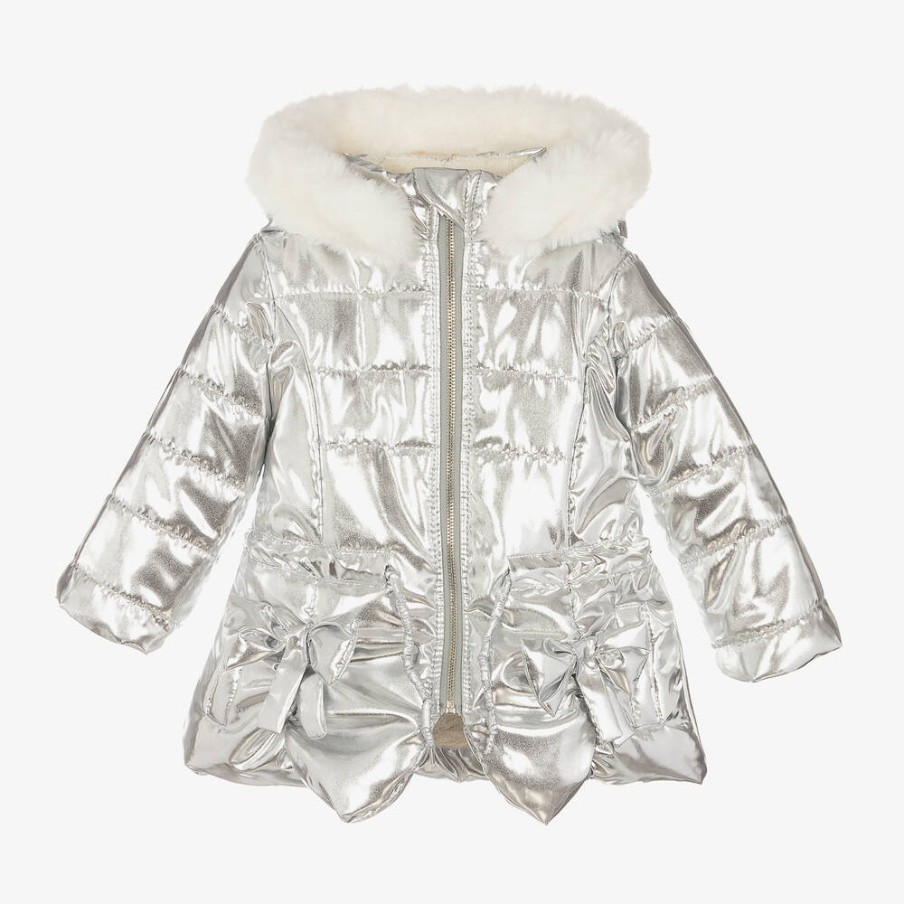 Caramelo Kids - Girls Metallic Silver Coat | Childrensalon