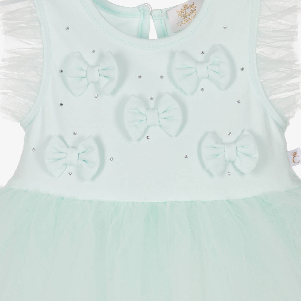 Caramelo Kids-Girls Mint Green Bow Dress with Tulle Skirt | Childrensalon Outlet