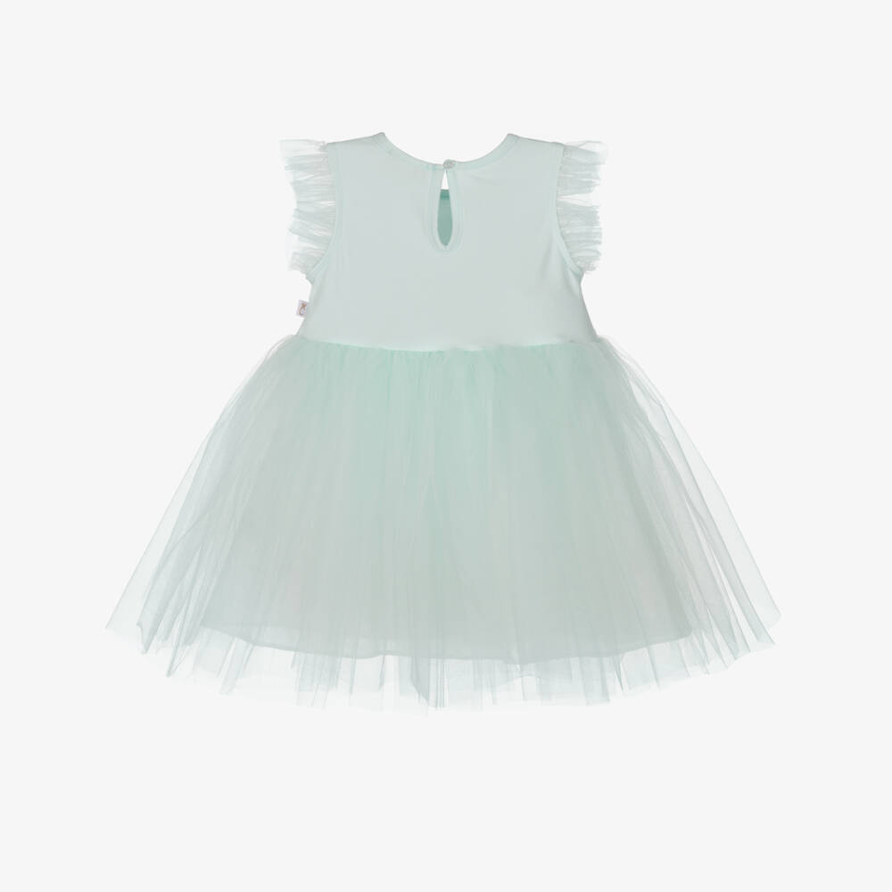 Caramelo Kids-Girls Mint Green Bow Dress with Tulle Skirt | Childrensalon Outlet