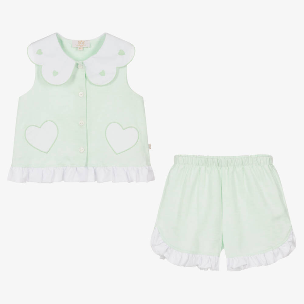 Caramelo Kids-Girls Mint Green Cotton & Linen Shorts Set | Childrensalon Outlet