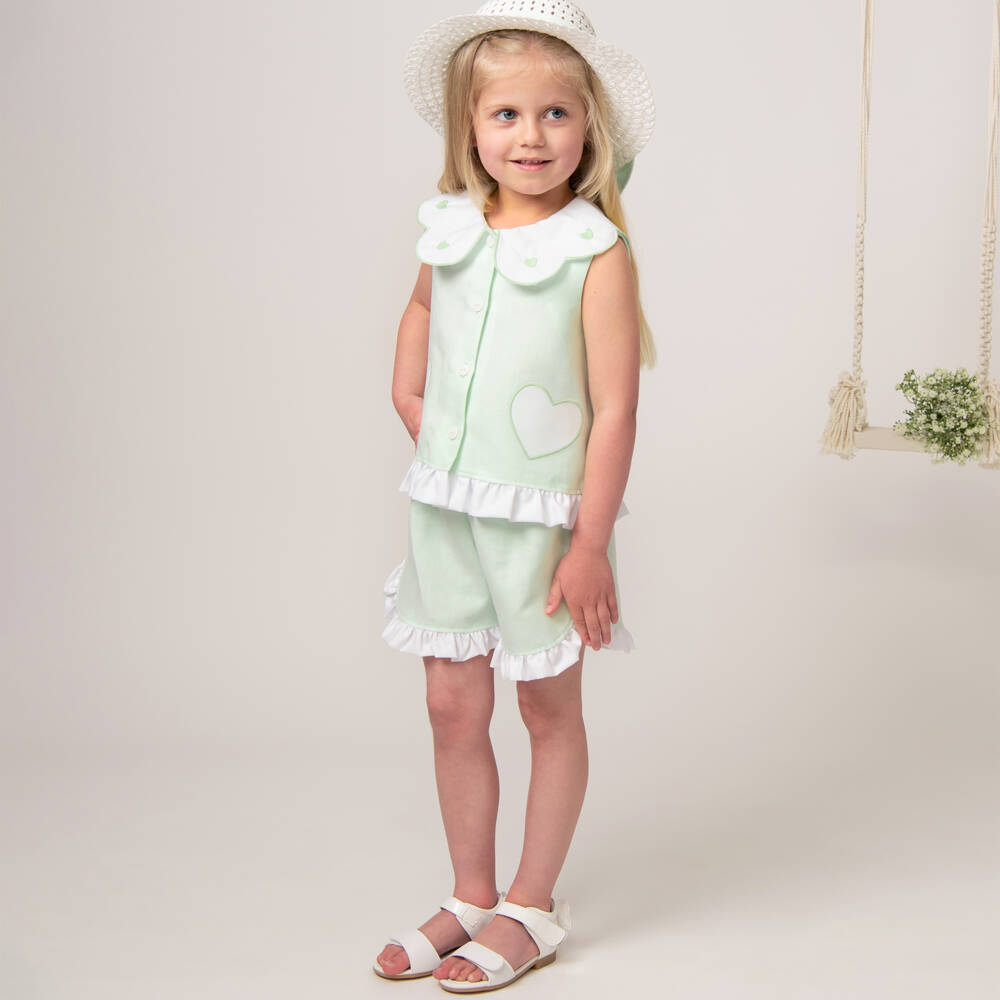 Caramelo Kids-Girls Mint Green Cotton & Linen Shorts Set | Childrensalon Outlet