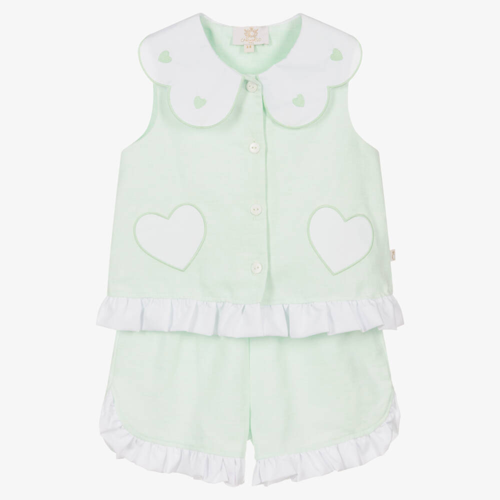 Caramelo Kids-Girls Mint Green Cotton & Linen Shorts Set | Childrensalon Outlet