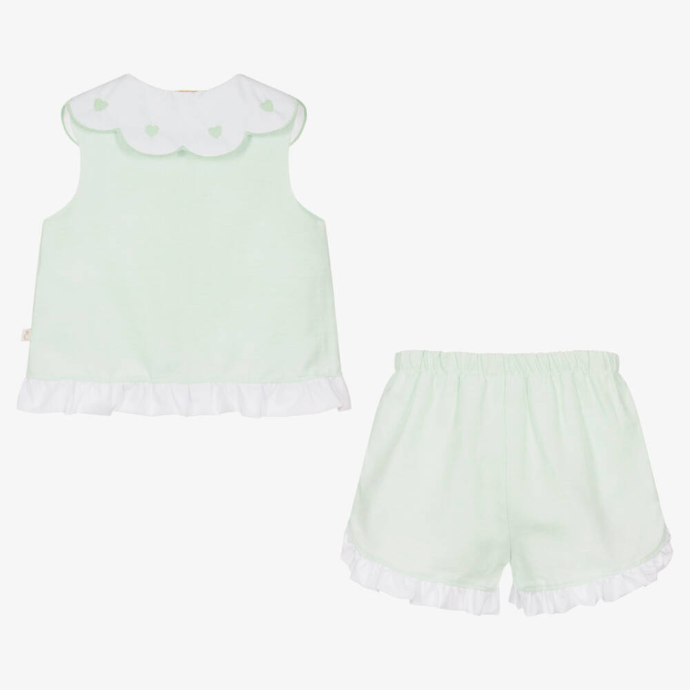 Caramelo Kids-Girls Mint Green Cotton & Linen Shorts Set | Childrensalon Outlet