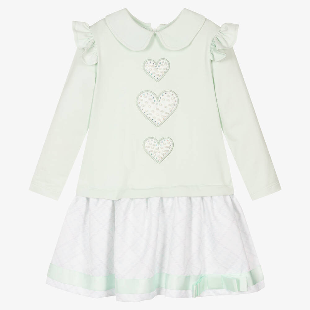 Caramelo Kids - فستان بطبعة قلوب قطن لون أخضر نعناعي | Childrensalon