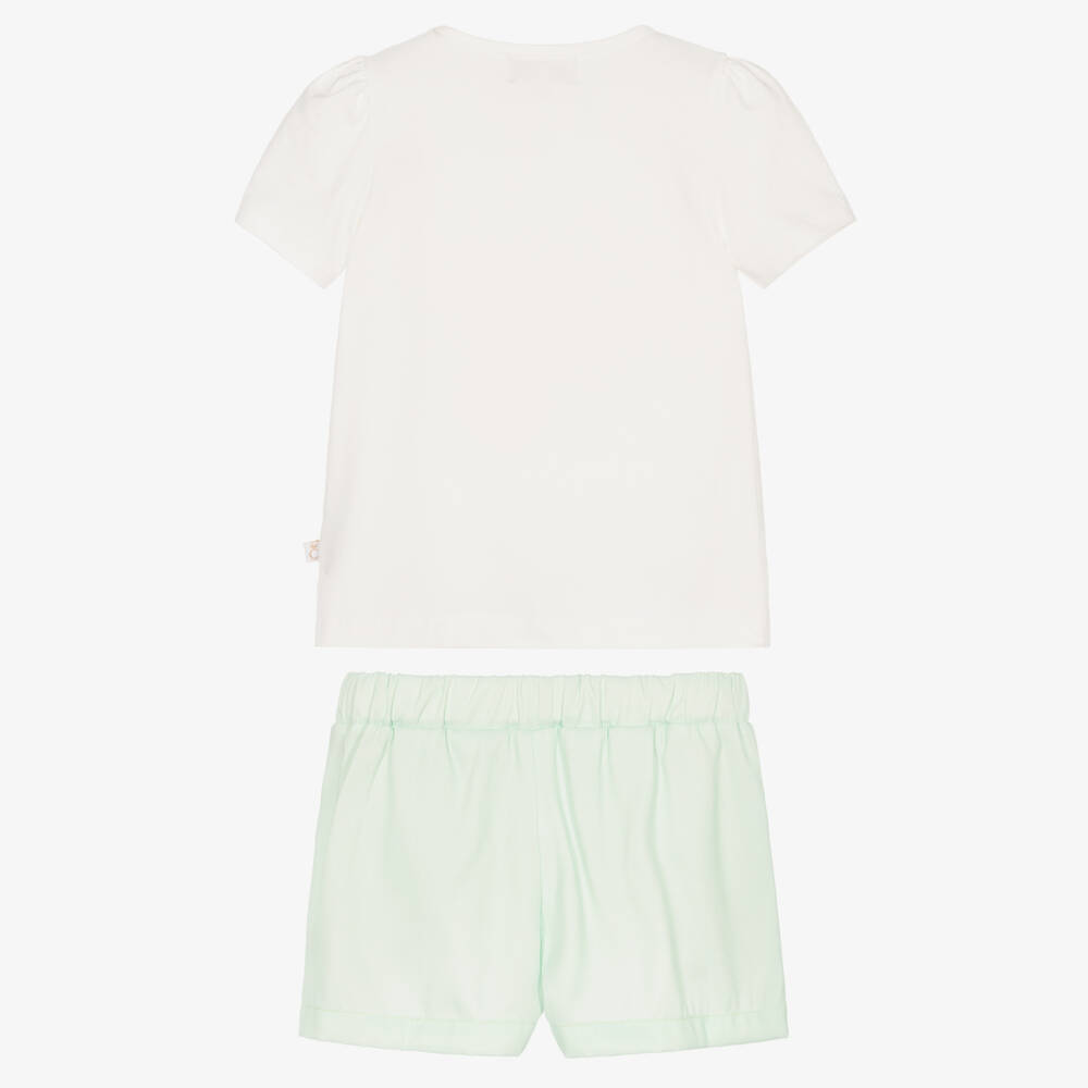 Caramelo Kids-Girls Mint Green Shorts Set with Pearls & Diamantés | Childrensalon Outlet