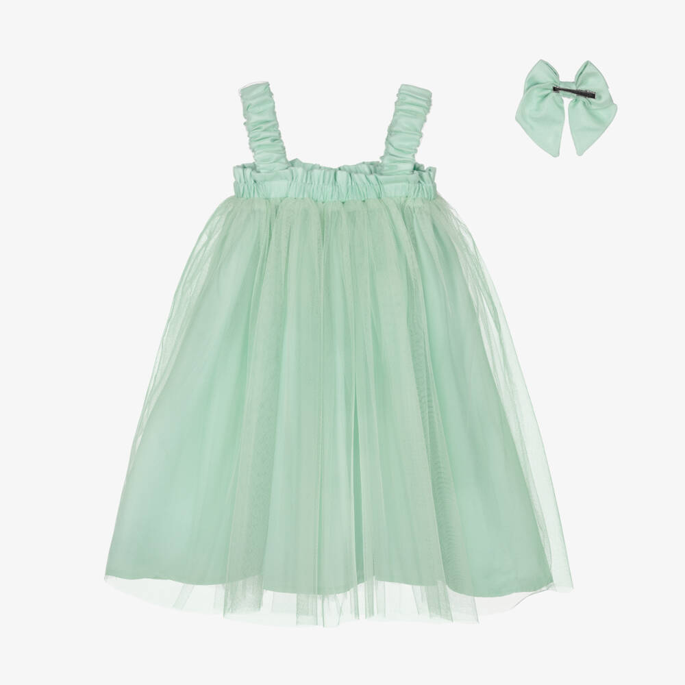 Caramelo Kids-Girls Mint Green Tulle Dress Set with Bow | Childrensalon Outlet