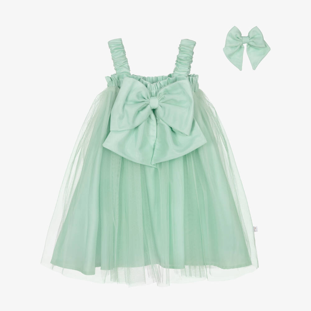 Caramelo Kids-Girls Mint Green Tulle Dress Set with Bow | Childrensalon Outlet