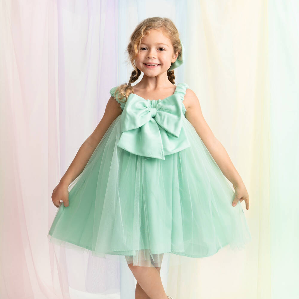 Caramelo Kids-Girls Mint Green Tulle Dress Set with Bow | Childrensalon Outlet