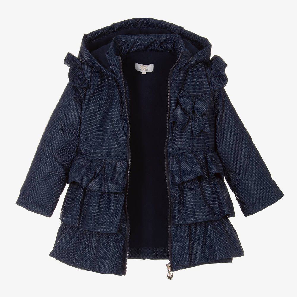 Caramelo Kids Girls Navy Blue Hooded Ruffles Coat Childrensalon Outlet