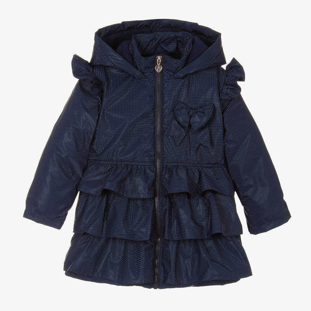 Caramelo Kids - Girls Navy Blue Hooded Ruffles Coat | Childrensalon