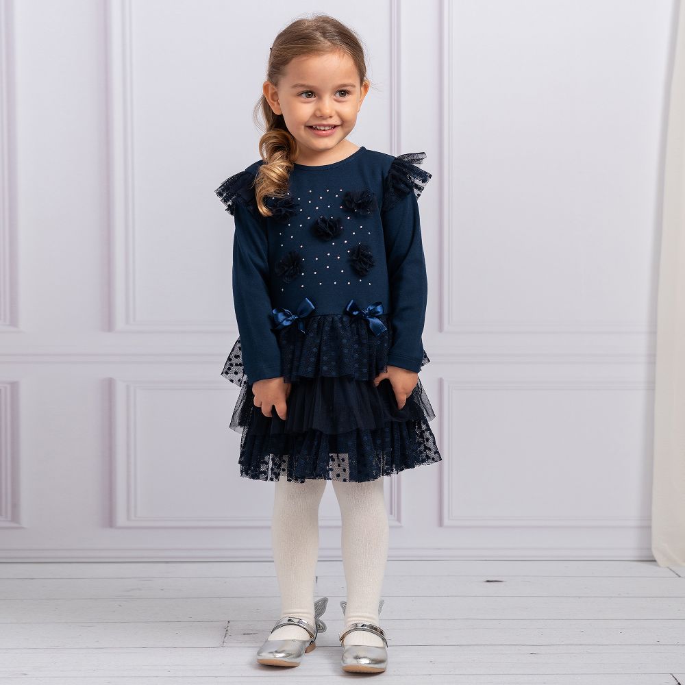 Girls navy tulle dress hotsell
