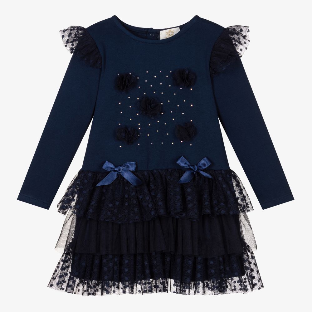Caramelo Kids - Girls Navy Blue Tulle Dress  | Childrensalon
