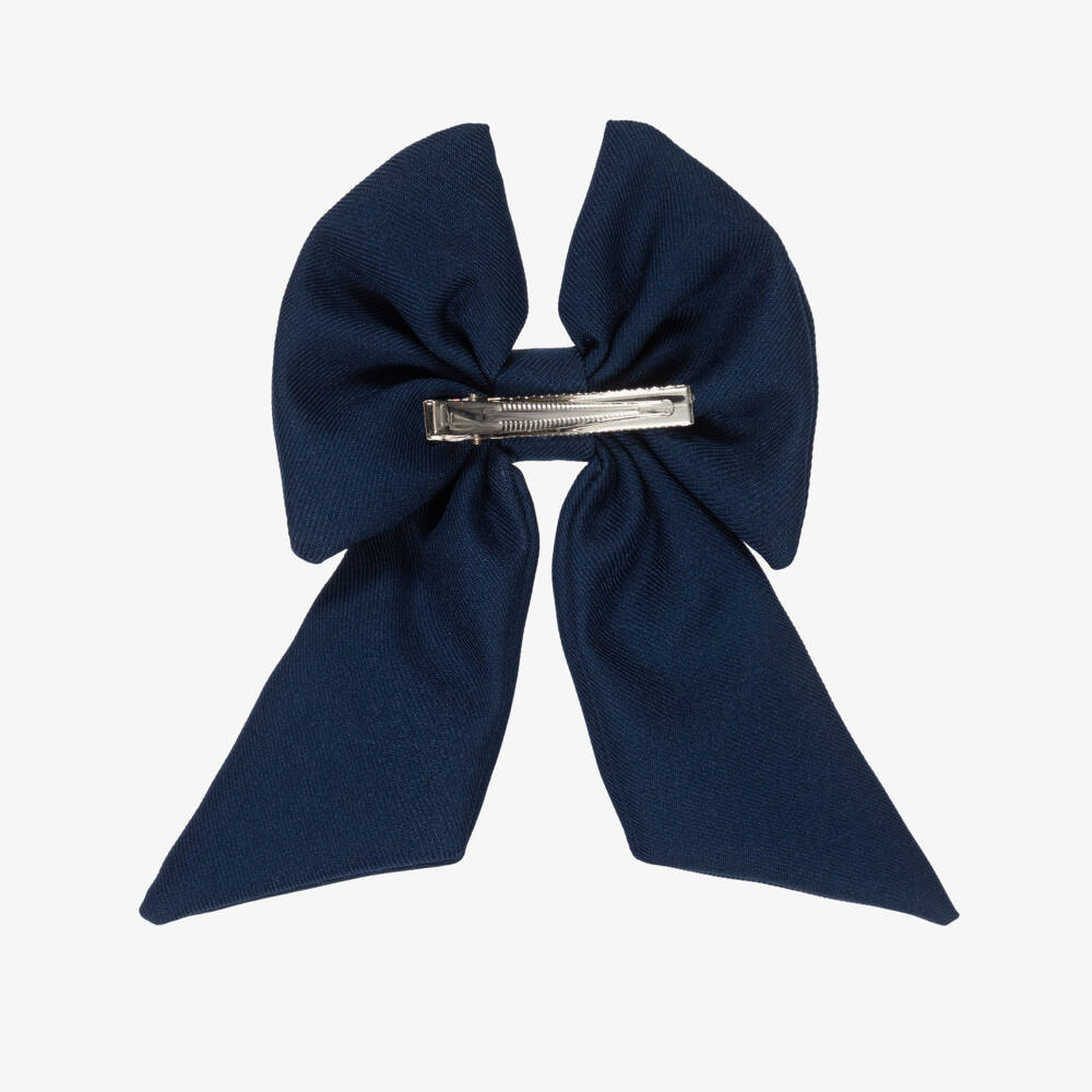 Caramelo Kids-Girls Navy Blue Twill Bow Hair Clip (11cm) | Childrensalon Outlet