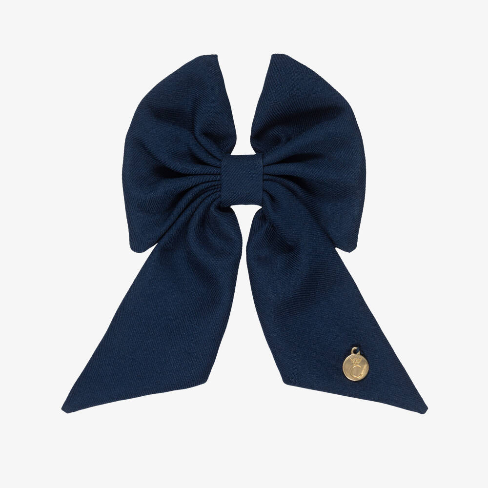 Caramelo Kids-Girls Navy Blue Twill Bow Hair Clip (11cm) | Childrensalon Outlet