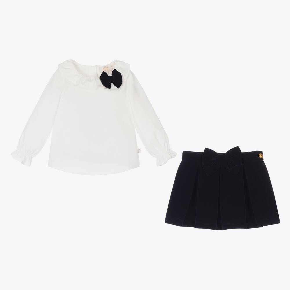 芸能人愛用 Blue Navy Girls - Kids Caramelo Velvet Set Skirt ひざ丈スカート