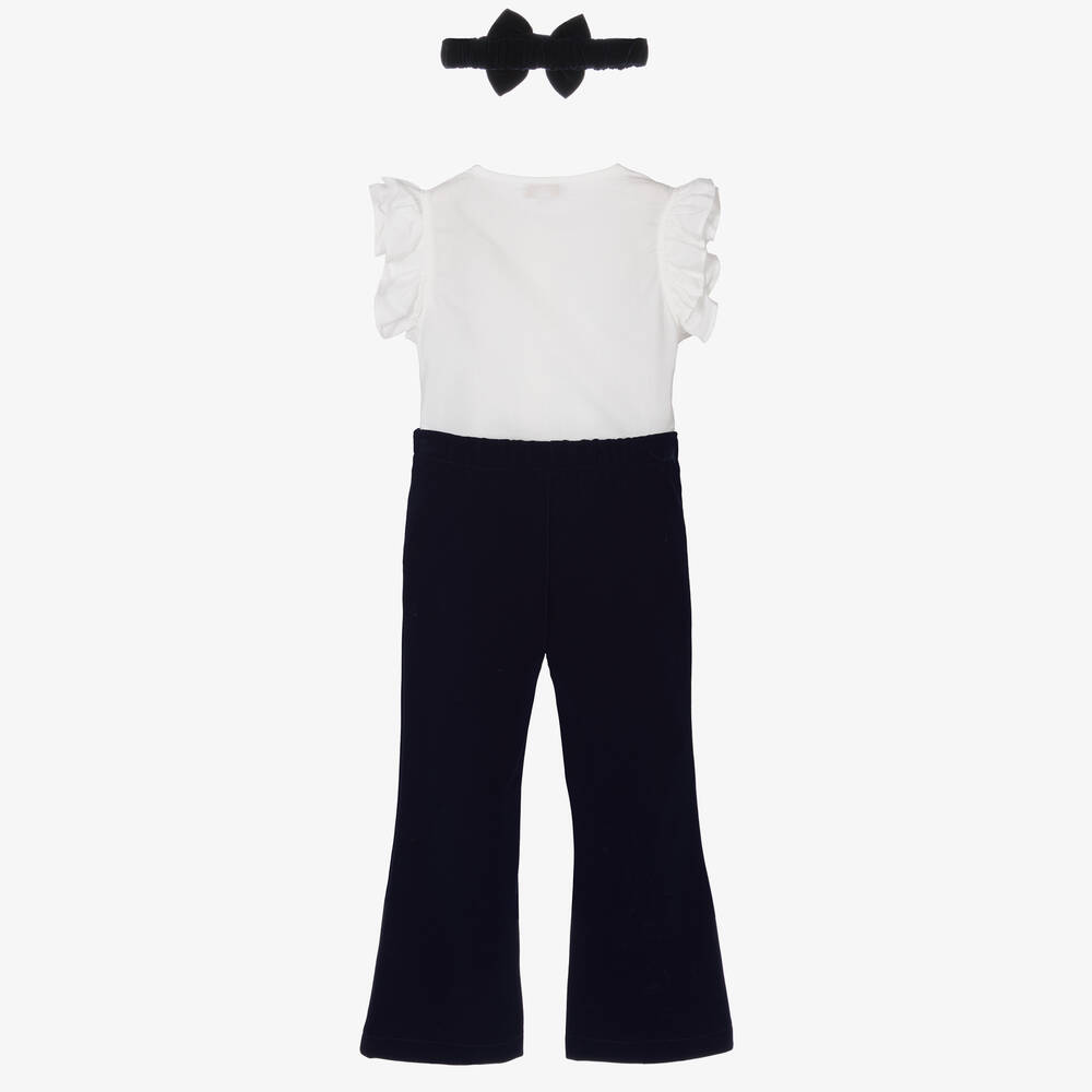 Caramelo Kids-Girls Navy Blue Velvet Trousers Set | Childrensalon Outlet