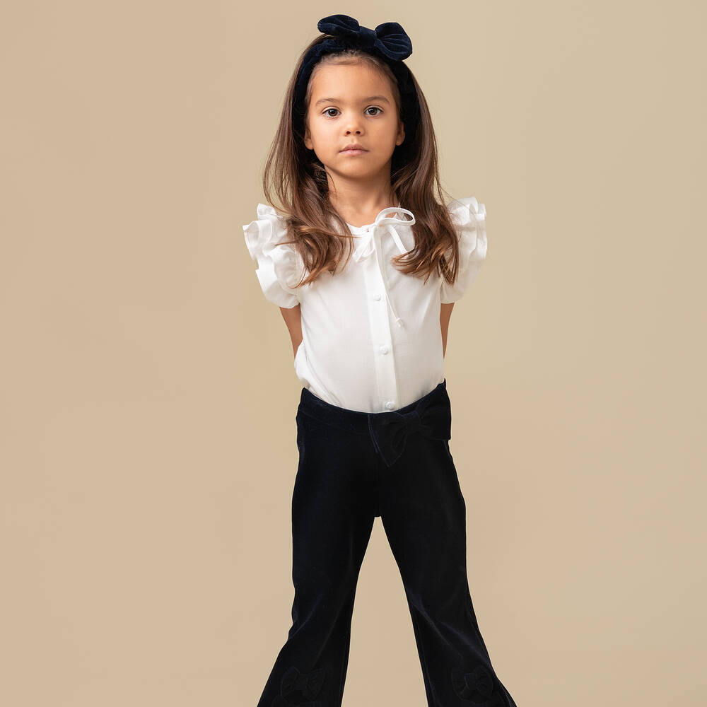 Caramelo Kids-Girls Navy Blue Velvet Trousers Set | Childrensalon Outlet