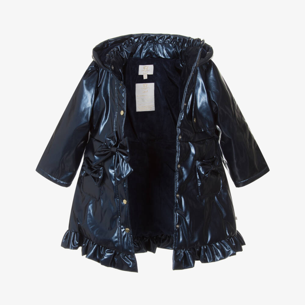 Caramelo Kids-Girls Navy Hooded Bow Coat | Childrensalon Outlet