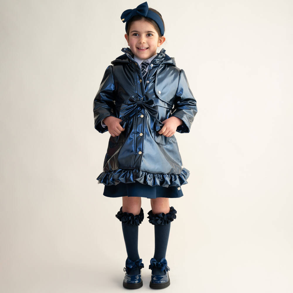 Caramelo Kids-Girls Navy Hooded Bow Coat | Childrensalon Outlet
