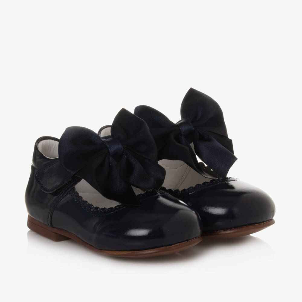 Caramelo Kids-Girls Navy Satin Bow Mary Janes | Childrensalon Outlet