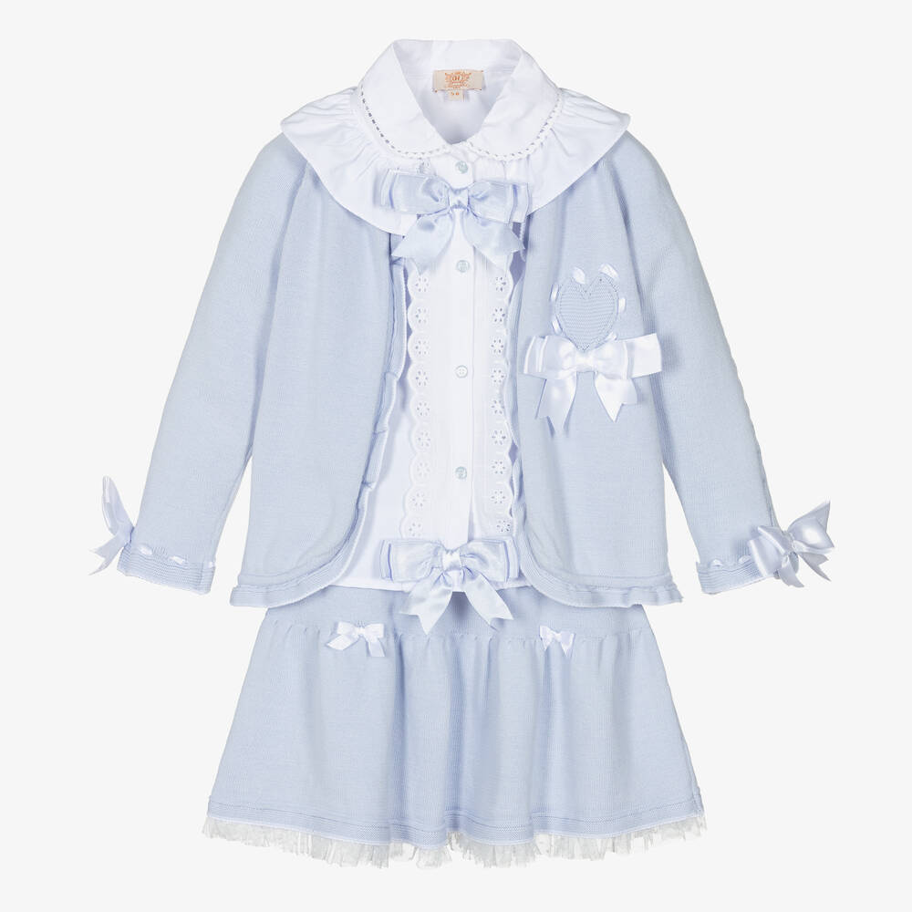 Caramelo Kids-Girls Pale Blue Knitted Skirt Set | Childrensalon Outlet