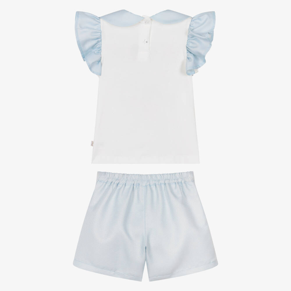 Caramelo Kids-Girls Pale Blue Pleated Shorts Set | Childrensalon Outlet