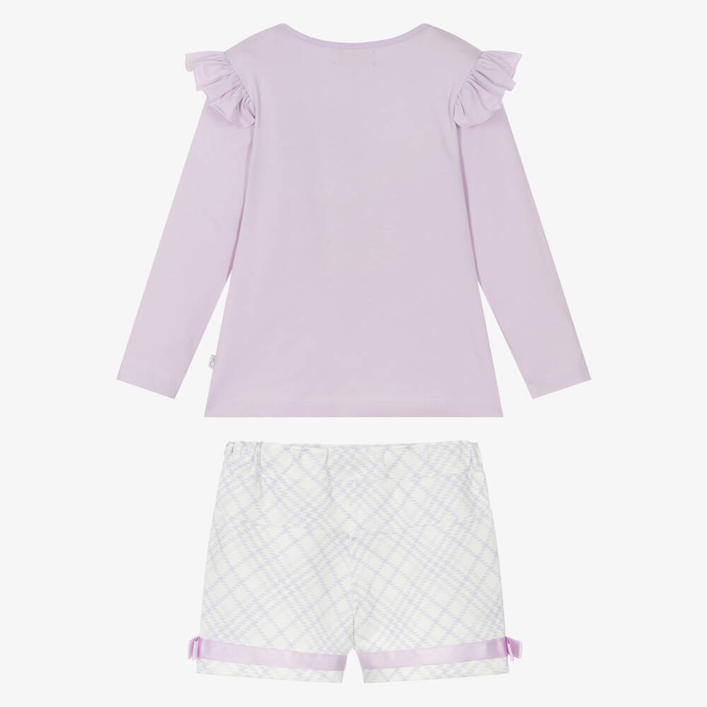 Caramelo Kids-Girls Pale Lilac Purple Shorts Set with Heart Motifs | Childrensalon Outlet
