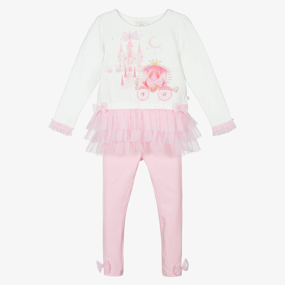 Caramelo Kids-Girls Pale Pink Cotton Fairy Tale Castle Leggings Set | Childrensalon Outlet
