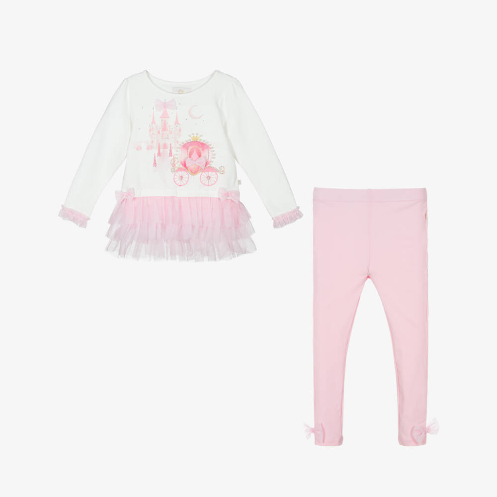 Caramelo Kids-Girls Pale Pink Cotton Fairy Tale Castle Leggings Set | Childrensalon Outlet