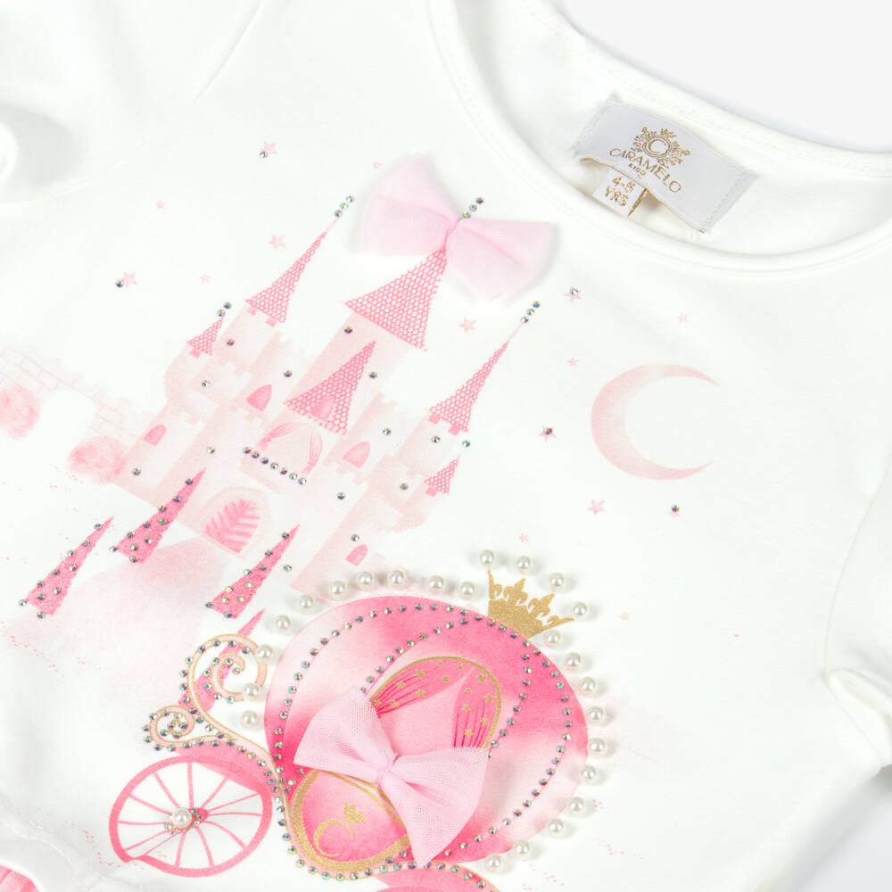 Caramelo Kids-Girls Pale Pink Cotton Fairy Tale Castle Leggings Set | Childrensalon Outlet