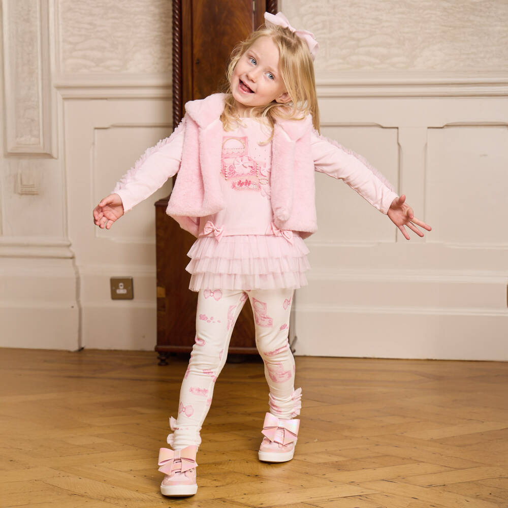 Caramelo Kids-Girls Pale Pink Cotton Leggings Set with Jewellery Box Print | Childrensalon Outlet