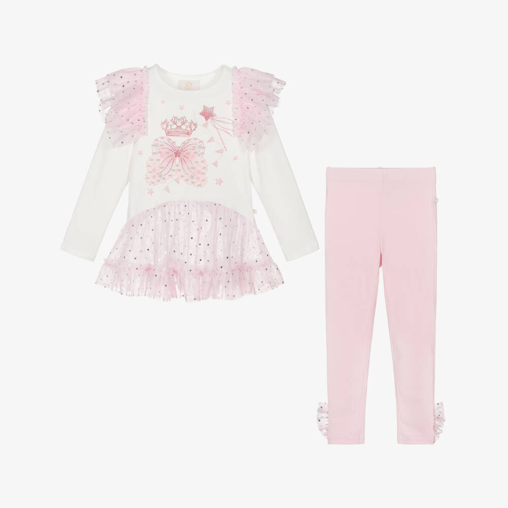 Caramelo Kids-Girls Pale Pink Cotton & Tulle Fairy Wings Leggings Set | Childrensalon Outlet