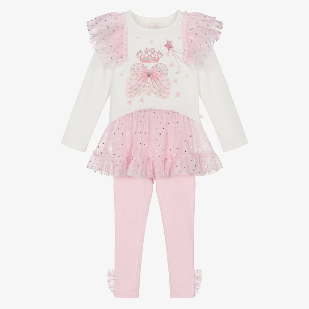 Caramelo Kids-Girls Pale Pink Cotton & Tulle Fairy Wings Leggings Set | Childrensalon Outlet