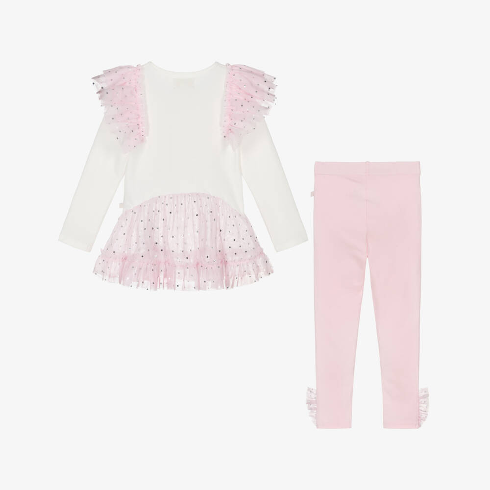 Caramelo Kids-Girls Pale Pink Cotton & Tulle Fairy Wings Leggings Set | Childrensalon Outlet