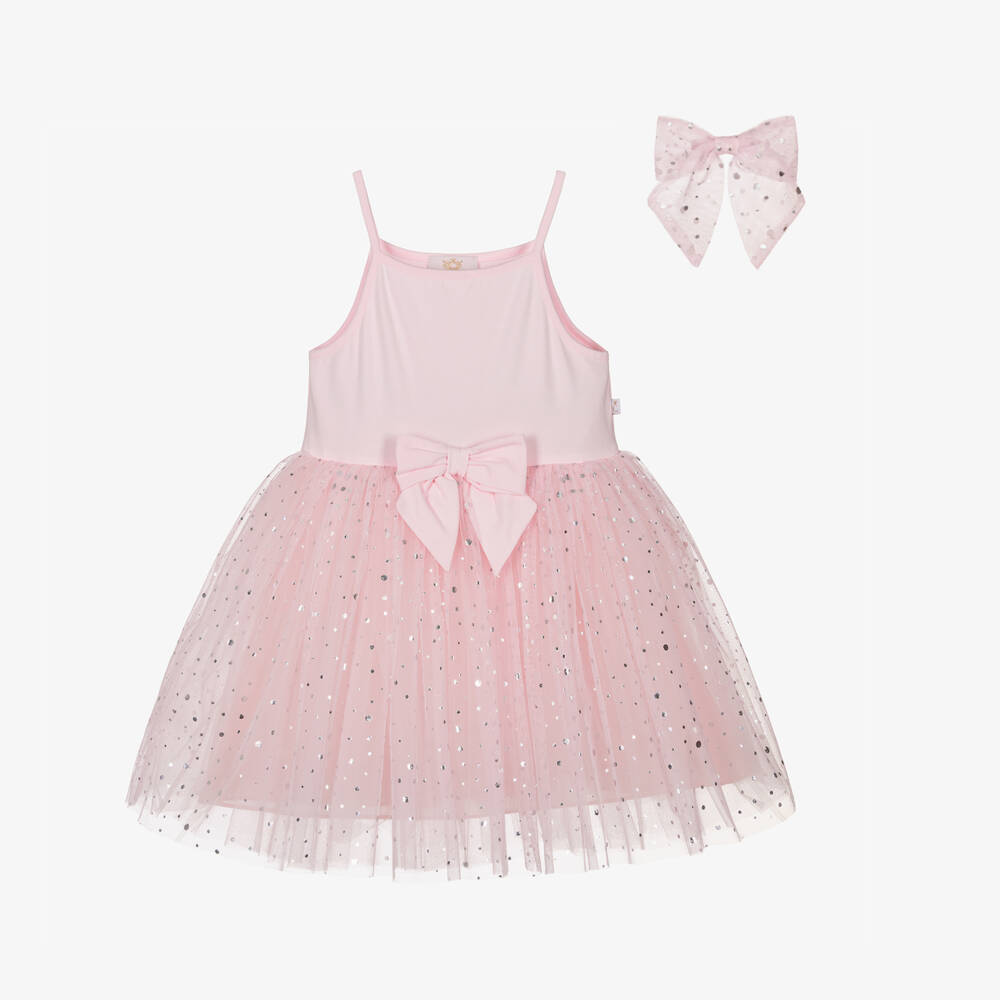 Caramelo Kids-Girls Pale Pink Sleeveless Dress with Tulle Skirt | Childrensalon Outlet