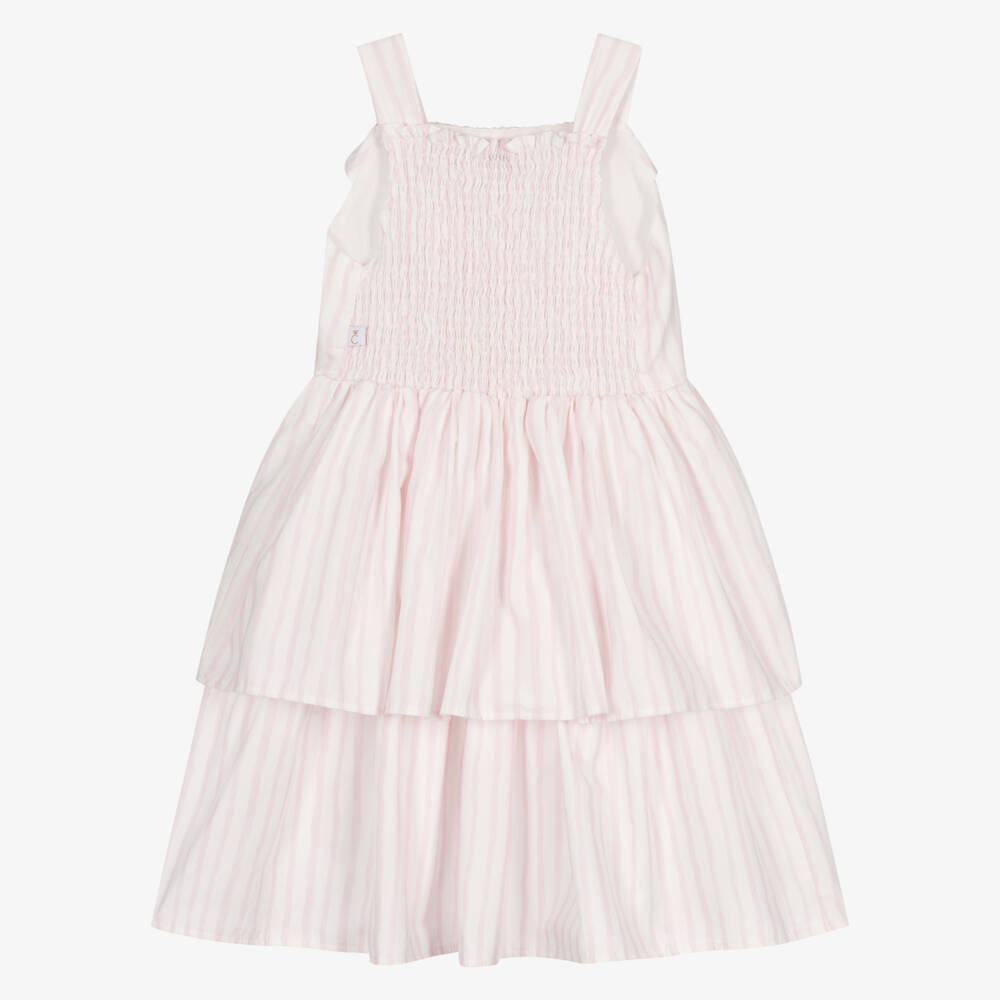 Caramelo Kids-Girls Pale Pink & White Candy Stripe Dress & Hair Clip | Childrensalon Outlet