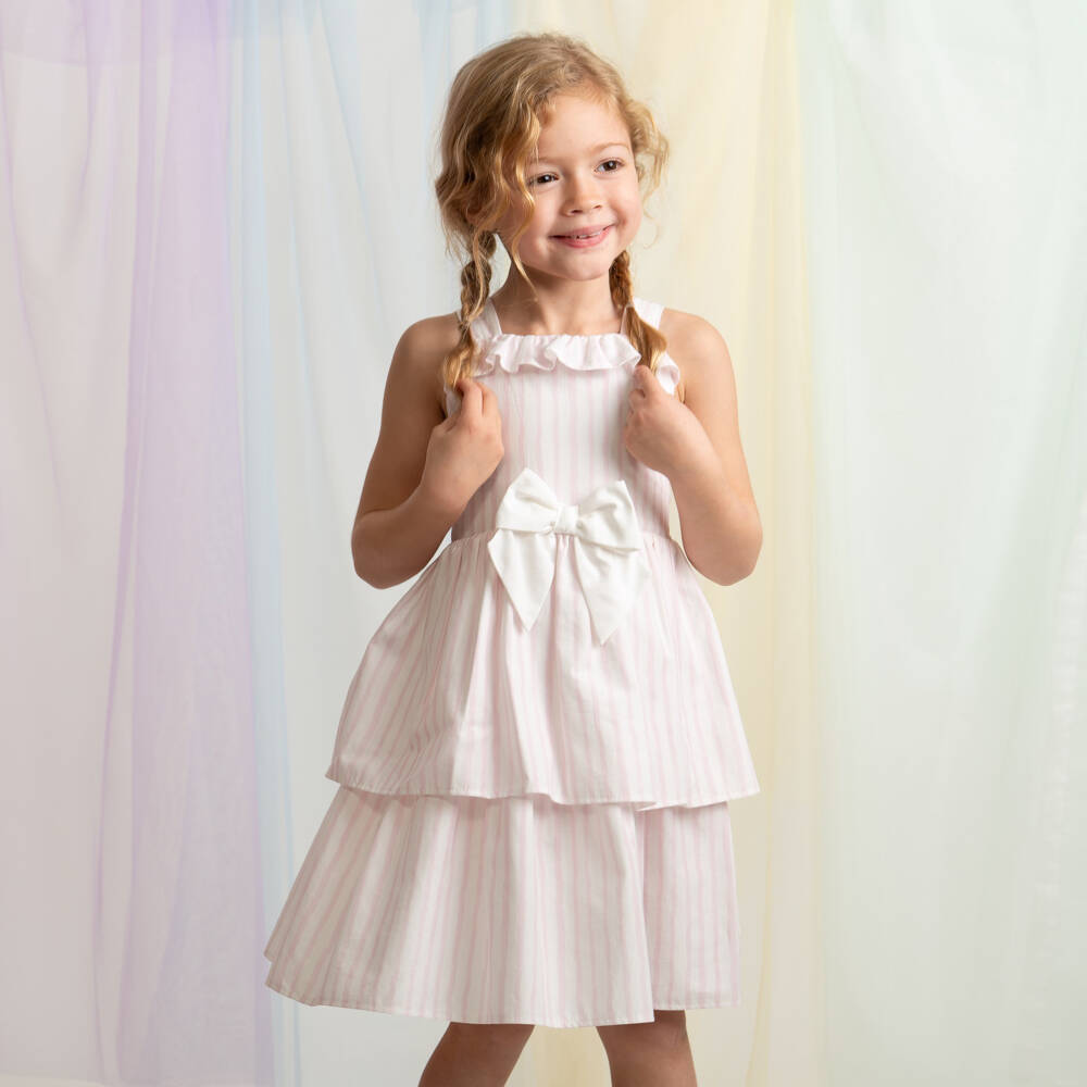 Caramelo Kids-Girls Pale Pink & White Candy Stripe Dress & Hair Clip | Childrensalon Outlet