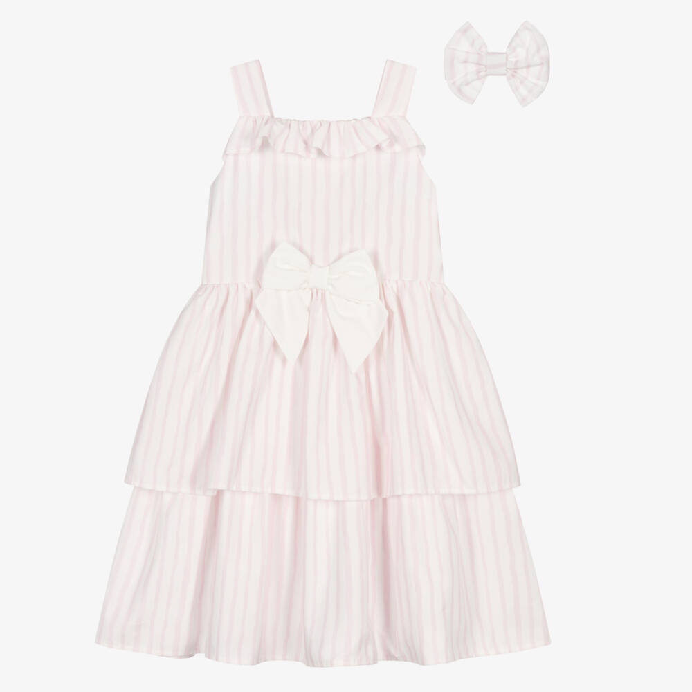 Caramelo Kids-Girls Pale Pink & White Candy Stripe Dress & Hair Clip | Childrensalon Outlet