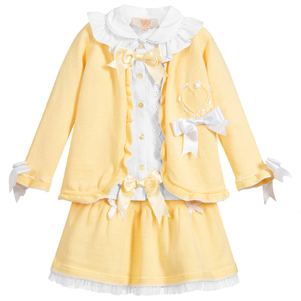 Caramelo Kids - Girls Pale Yellow Knitted Skirt Set | Childrensalon