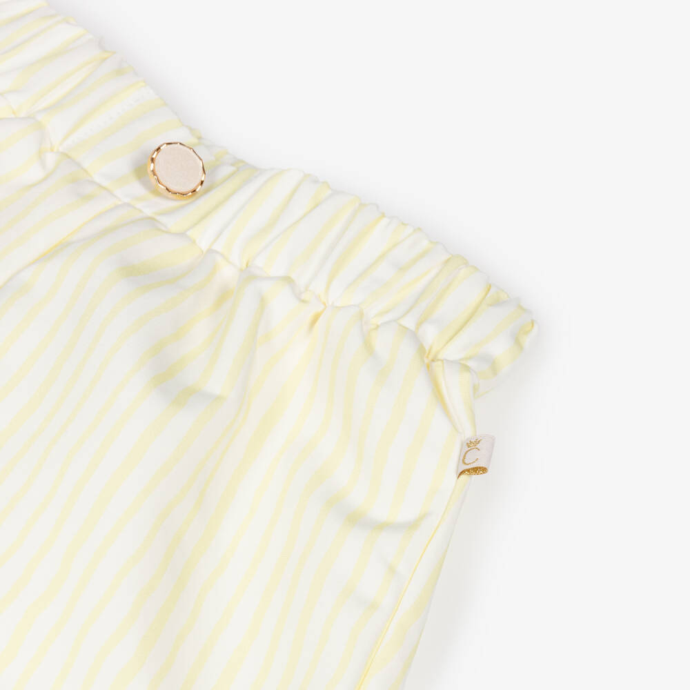 Caramelo Kids-Girls Pale Yellow & White Striped Shorts Set with Sunglasses | Childrensalon Outlet