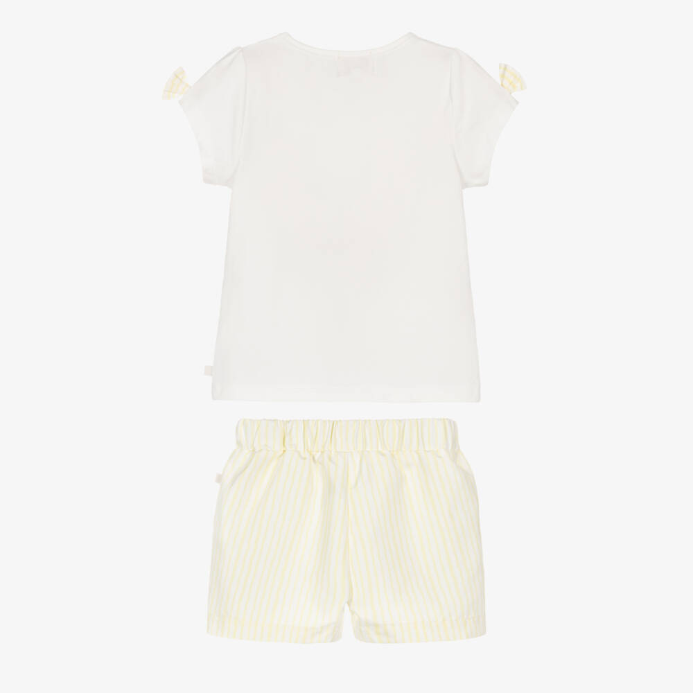 Caramelo Kids-Girls Pale Yellow & White Striped Shorts Set with Sunglasses | Childrensalon Outlet