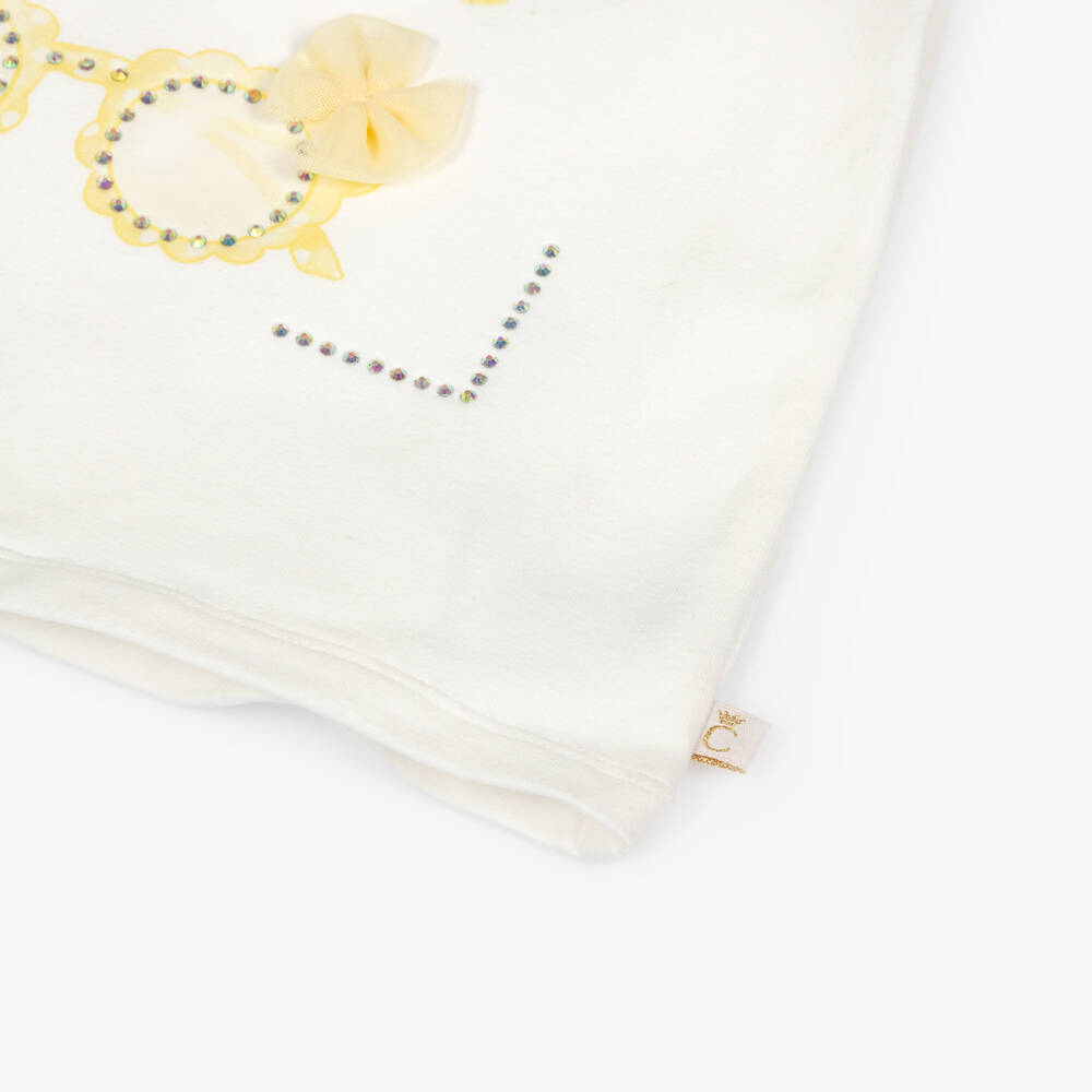 Caramelo Kids-Girls Pale Yellow & White Striped Shorts Set with Sunglasses | Childrensalon Outlet