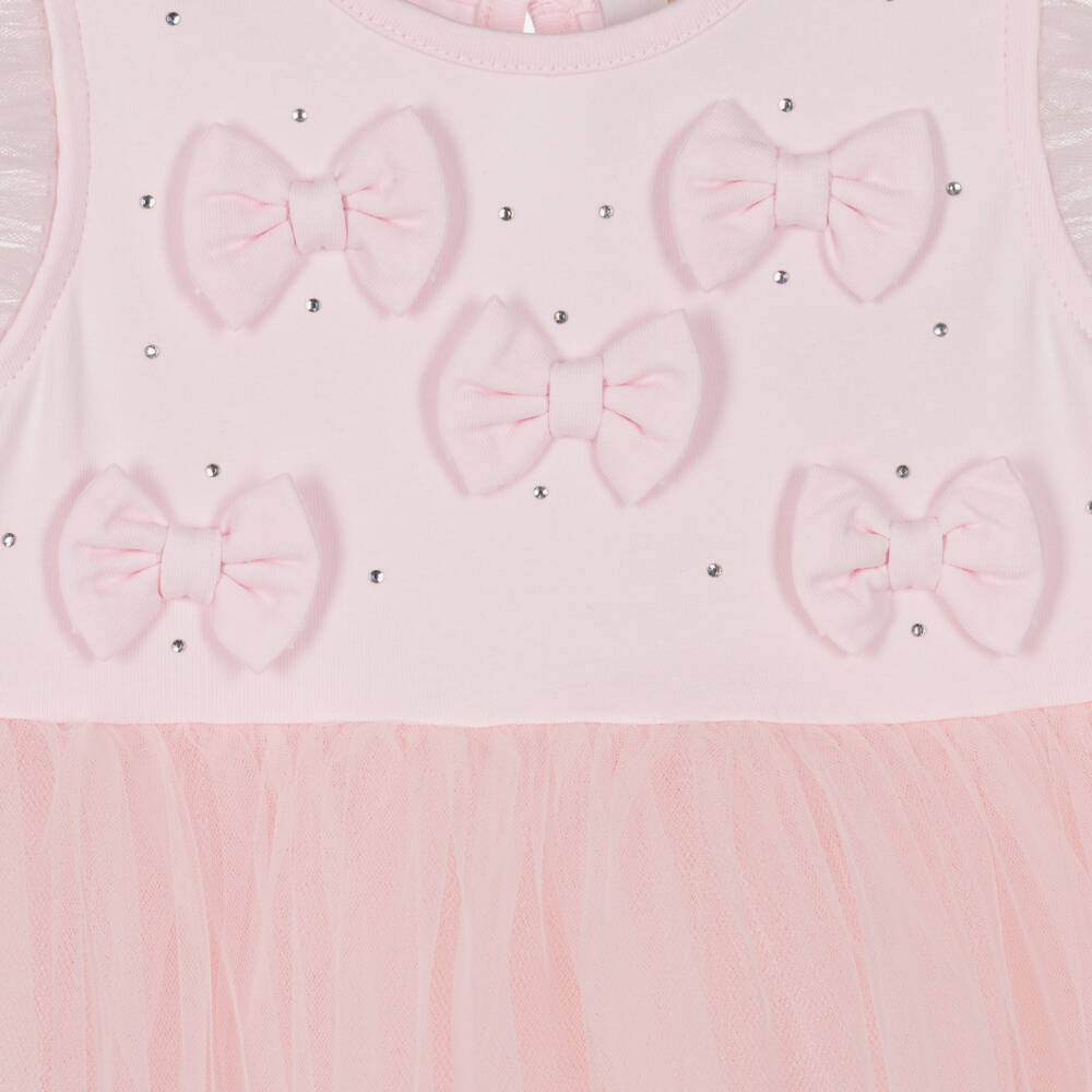 Caramelo Kids-Girls Pastel Pink Bow Dress with Tulle Skirt | Childrensalon Outlet