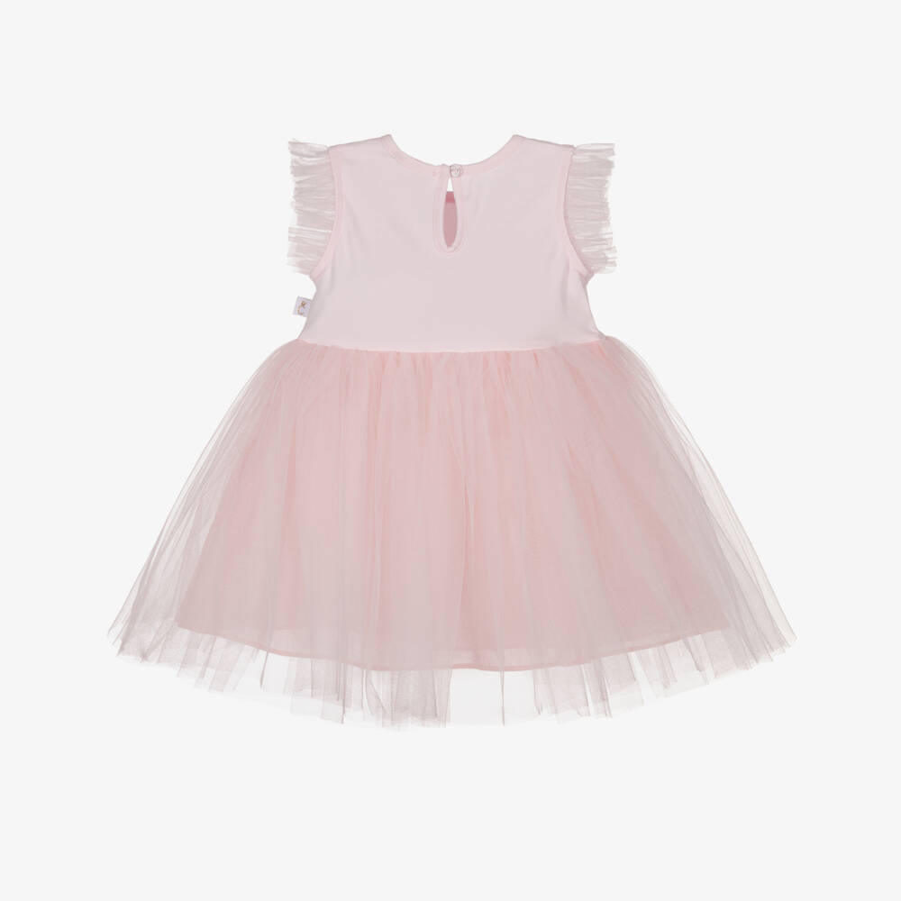 Caramelo Kids-Girls Pastel Pink Bow Dress with Tulle Skirt | Childrensalon Outlet